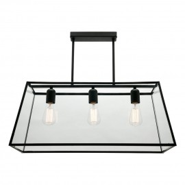 Mercator-Manchester 3 Light Pendant-Matt Black with Clear Glass - Black 